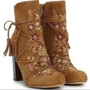 Sam Edelman Suede Flower Embroidered Ankle Booties